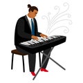 Jazz pianist plays on synthesizer, vector cartoon character