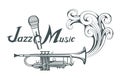 Jazz player with saxophone. Saxophone player. Lettering with a microphone. Silhouette of a musician.