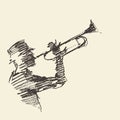 Jazz poster Man playing trumpet drawn sketch Royalty Free Stock Photo