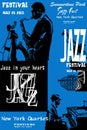Jazz poster with saxophone, double-bass and piano