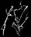 Jazz, saxophone and double bass in a nightclub Royalty Free Stock Photo