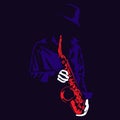 Jazz saxophone player illustration in the shadow vector silhouette Royalty Free Stock Photo