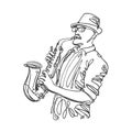 Jazz saxophone player in linear style. Music concept vector illustration Royalty Free Stock Photo