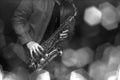 Jazz saxophone player in performance on the stage. color filter Royalty Free Stock Photo