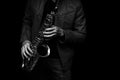 Jazz saxophone player on the stage black and white color Royalty Free Stock Photo