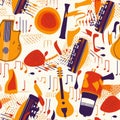 Jazz seamless pattern - musical instruments creating a background pattern design Royalty Free Stock Photo