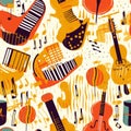 Jazz seamless pattern - musical instruments creating a background pattern design Royalty Free Stock Photo