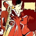 Jazz singer and saxophonist on grunge background