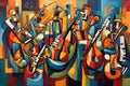jazz cubist style abstract painting of musicians playing instruments