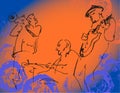 Jazz trio silhouettes on the color background with texture. Royalty Free Stock Photo