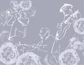 Jazz trio white silhouettes on the gray grunge background with t