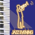 Jazz Trumpete player. Colorful abstract vector illustration for jazz poster. Royalty Free Stock Photo