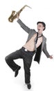 Jazzman dancing with a saxophone Royalty Free Stock Photo
