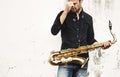 Jazzman Musical Artist Playing Saxophone Concept