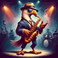 Jazzy Avian Groove: Cartoon Eagle Serenading with Saxophone Melodies