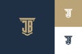 JB monogram initials logo design with pillar icon. Attorney law logo design