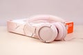 JBL T500 Pink wired headphones with deep bass. Royalty Free Stock Photo