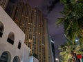 JBR, Jumeirah Beach Resort at night, a new tourist attraction and residential skyscrapers area in Dubai, United Arab Emirates Royalty Free Stock Photo