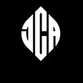 JCA circle letter logo design with circle and ellipse shape. JCA ellipse letters with typographic style. The three initials form a Royalty Free Stock Photo