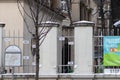 The JCC building, covered with a Hebrew words on the fence, in the Kazimierz Krakow neighborhood