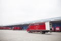 JD.com trucks receiving incoming goods and preparing shipments at the Northeast China based Gu'an warehouse and distribution Royalty Free Stock Photo