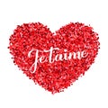 Je t aime calligraphy hand lettering. I Love You inscription in French. Valentines day greeting card. Vector template