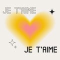 Je taime. y2k trendy gradient heart with love text in french language. Vintage square banner template for social media