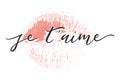 Je Taime. I Love You In French. Handwritten text isolated on white background.