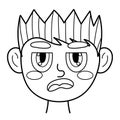 Jealous boy face. Little angry kid clipart. Envy emotion. Rage emotional expression head close-up Royalty Free Stock Photo