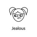 jealous girl face icon. Element of emotions for mobile concept and web apps illustration. Thin line icon for website design and de