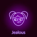 jealous girl face icon in neon style. Element of emotions for mobile concept and web apps illustration. Signs and symbols can be Royalty Free Stock Photo