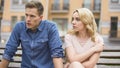 Jealous girl having fight with upset boyfriend, conflict of unhappy people