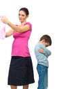 Jealous kid on his pregnant mother Royalty Free Stock Photo