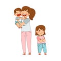 Jealous Sister Folding Hands Standing Near Mother Playing with Her Little Brother as Family Relations Vector