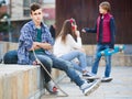 Jealous teen and his friends after conflict Royalty Free Stock Photo