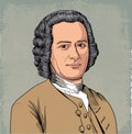 Jean Jacques Rousseau colored portrait in line art illustration, vector