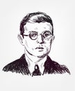 Jean-Paul Sartre sketch style vector portrait isolated