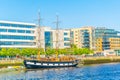 Jeanie Johnston ship mooring alongside river Liffey in Dublin, Ireland Royalty Free Stock Photo