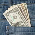 Jeans with american four different dollar bills Royalty Free Stock Photo