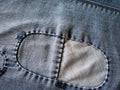 Jeans background with patches.