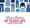 Jeans Blue Denim Clothes Banner Design Vector Template