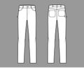 Jeans carpenter Denim pants technical fashion illustration with full length, low waist, rise, 5 pockets, Rivets. bottom