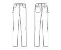 Jeans carpenter Denim pants technical fashion illustration with full length, low waist, rise, 5 pockets, Rivets. bottom