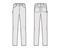 Jeans carpenter Denim pants technical fashion illustration with full length, low waist, rise, 5 pockets, Rivets. bottom