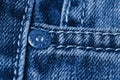 Jeans close-up. Clasps, pocket, seams. Interlacing the fabric with a close-up. toned in classic blue trendy color of the year