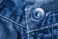 Jeans close-up. Clasps, seams, zippers, button. Interlacing the fabric with a close-up. toned in classic blue trendy color of