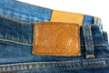 Jeans closeup brown leather label Royalty Free Stock Photo