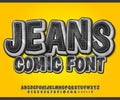 Jeans comics font. Denim alphabet in pop art style Royalty Free Stock Photo