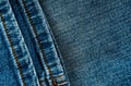 Jeans. Element of blue jeans. Sewing stitch close up