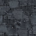 Jeans fashion background. Denim black grunge textured seamless pattern